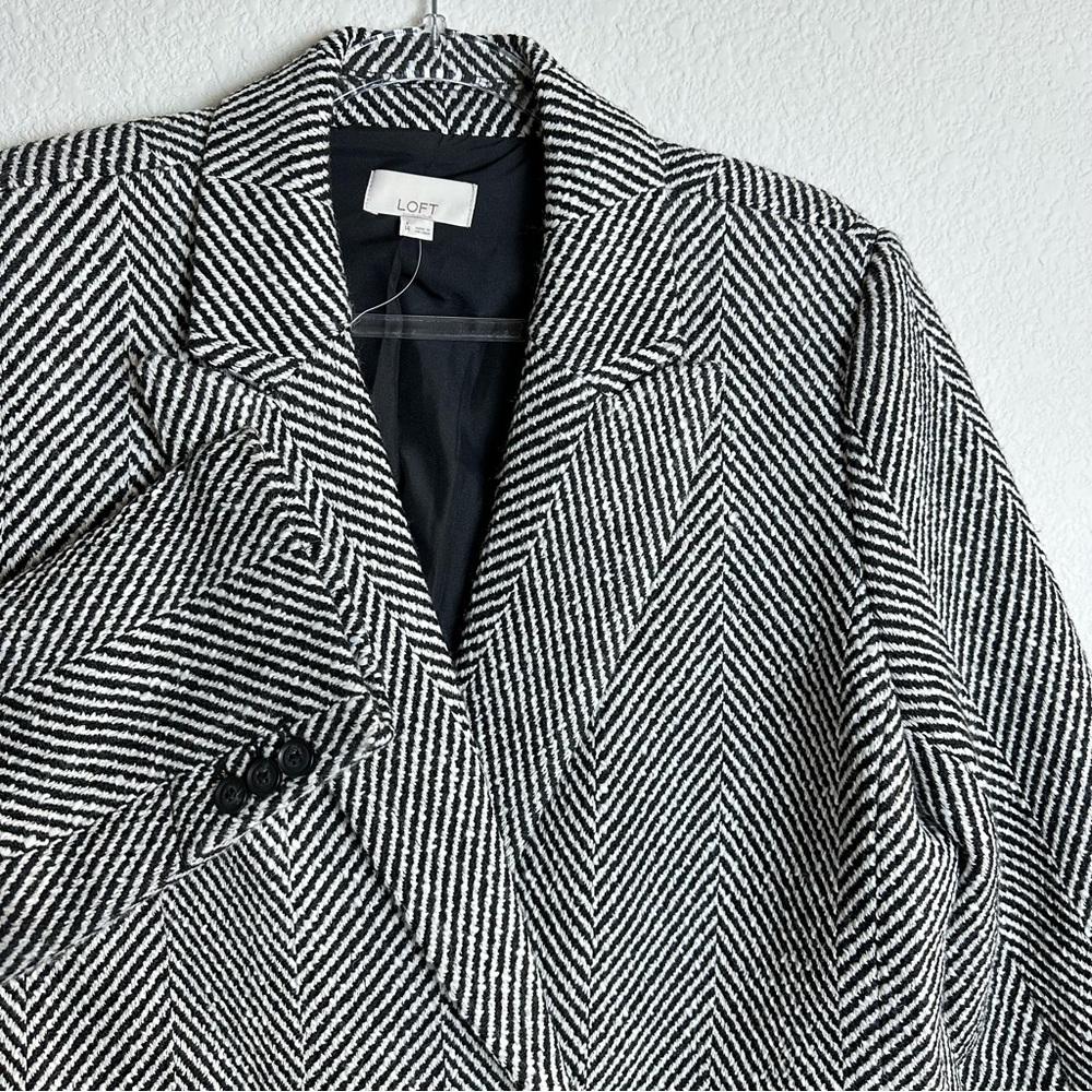 Loft Herringbone Oversized Double Breasted BlazerBlack & White Wool Blend NEW 12
